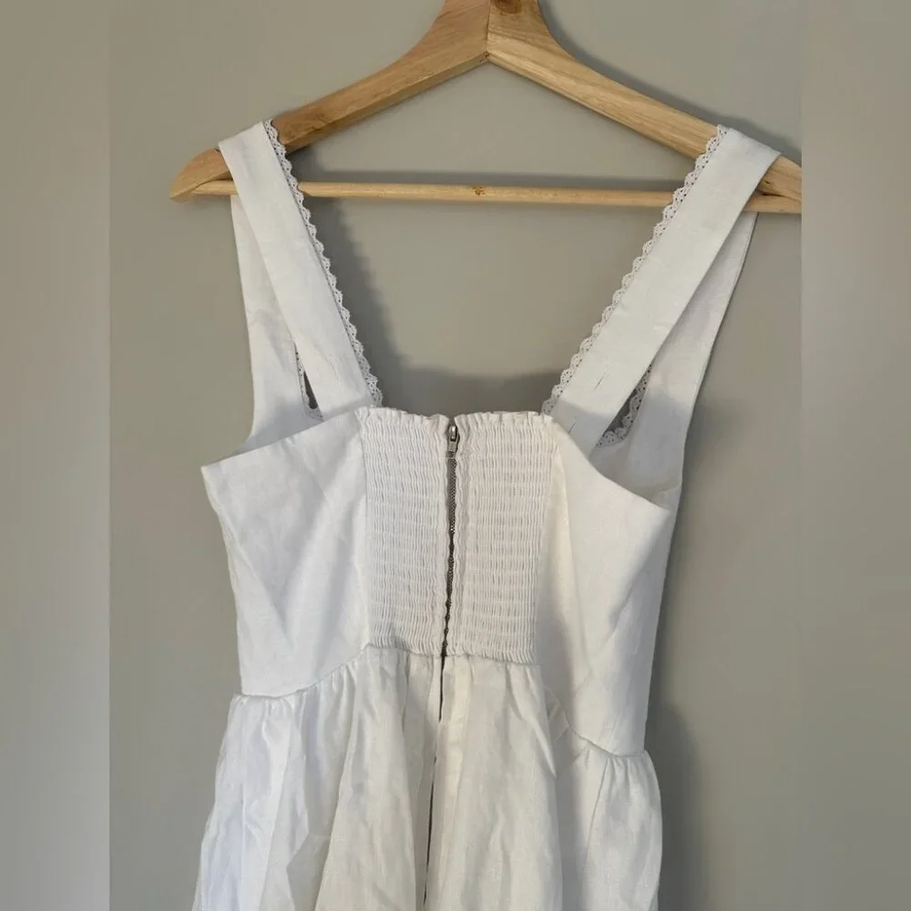 NEW Reformation Tagliatelle Linen Midi Dress in White Lace Detail | size 0 - Picture 12 of 13